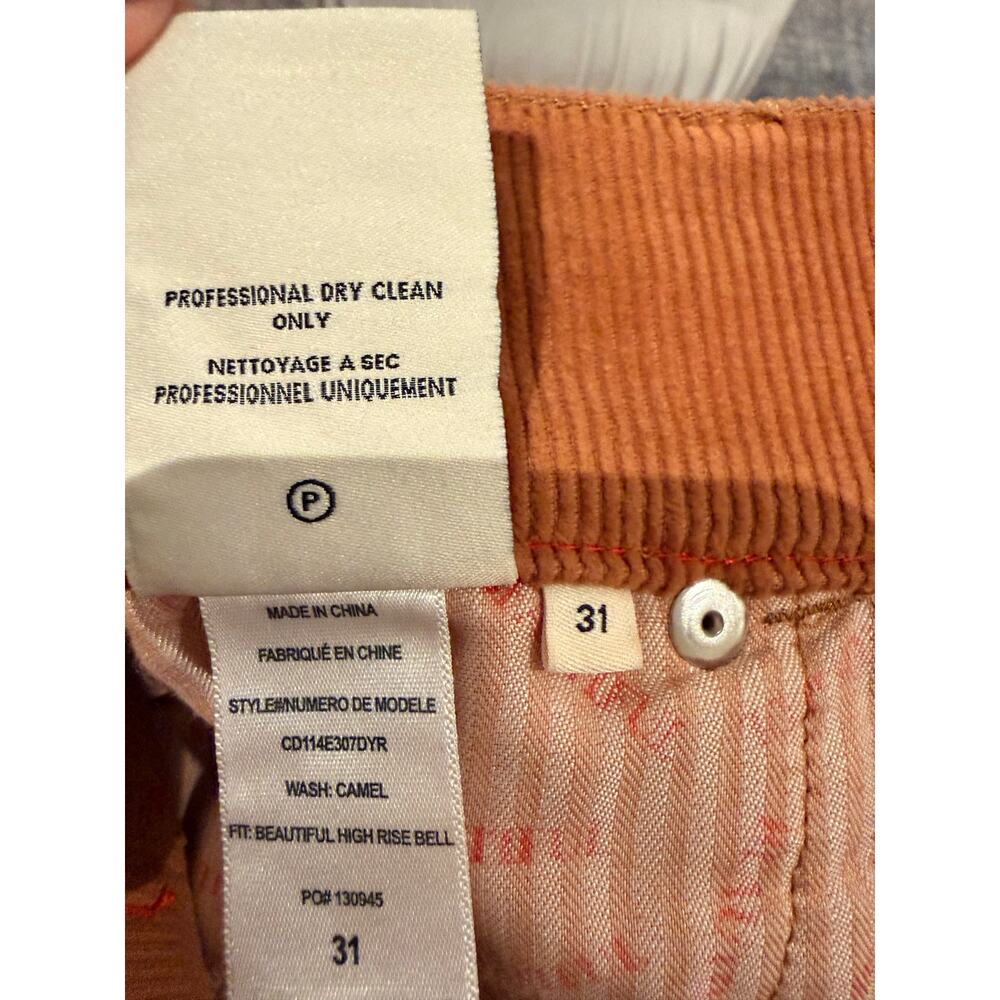 Alice + Olivia Beautiful High Rise Corduroy Bell Camel 31 - Picture 5 of 9